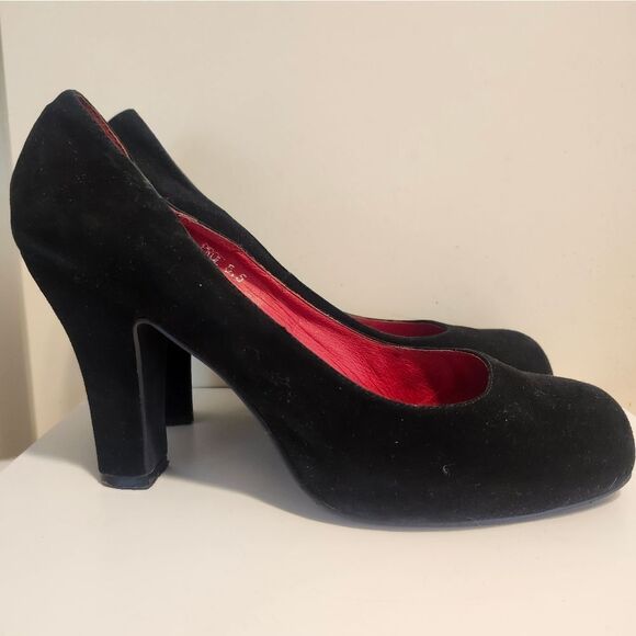 Jeffrey Campbell California Black Suede Square Toe Chunky Heel Pumps Sz.8.5 $135 - Picture 2 of 7